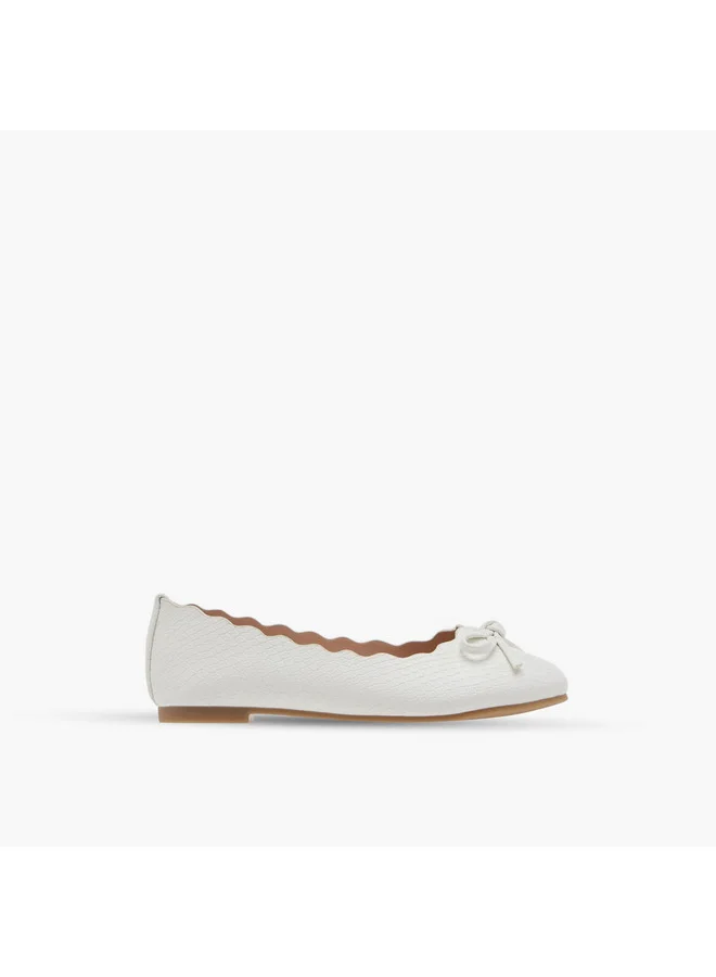 Little Missy Girls Bow Accent Slip-On Ballerina Shoes with Scallop Detail