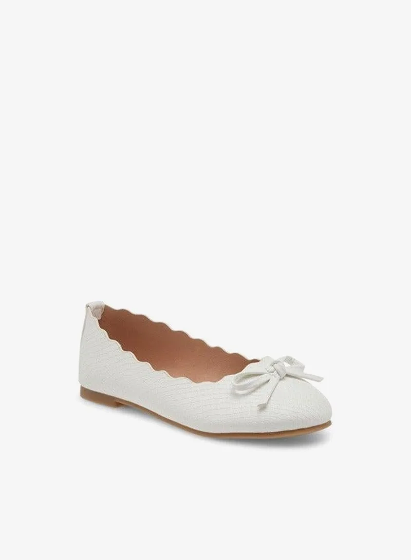 Little Missy WHITE Girls Bow Accent Slip-On Ballerina Shoes with Scallop Detail for Women | Best Price UAE
