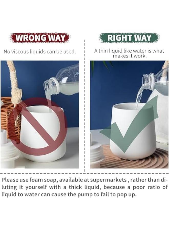 هوكور موزع صابون سيراميك سعة 13 اونصة مع مضخة سهلة الضغط وموزع لوشن اليد للشامبو والحمام والمطبخ (فوم - ابيض) - Image 3