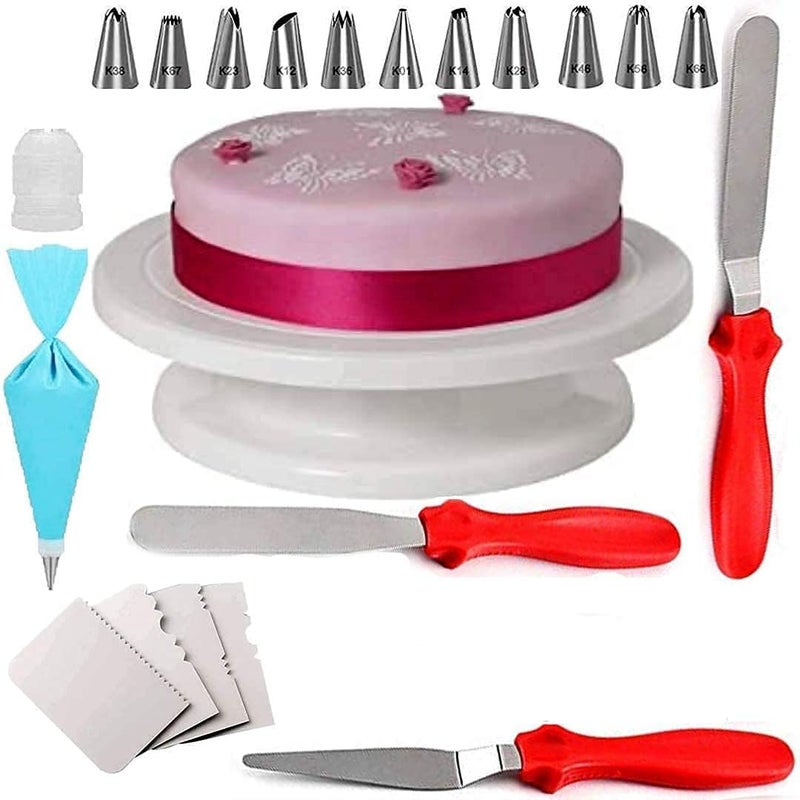CASA AZUL Complete Cake Decorating Combo Set 360 Rotating Cake Turntable Professional Icing Spatulas 12Piece Cake Decorating Nozzle Set Piping Bags Dough Scrapers Perfect for Baking - Image 1