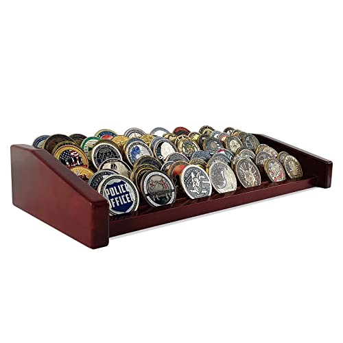 ASmileIndeep 8 Rows Military Challenge Coin Display Stand - Holds 60-70 Coins, Solid Wood Army Police Coin Rack Display Holder for Desktop, Mahogany - Image 1