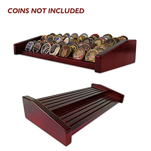 ASmileIndeep 8 Rows Military Challenge Coin Display Stand - Holds 60-70 Coins, Solid Wood Army Police Coin Rack Display Holder for Desktop, Mahogany - Image 4