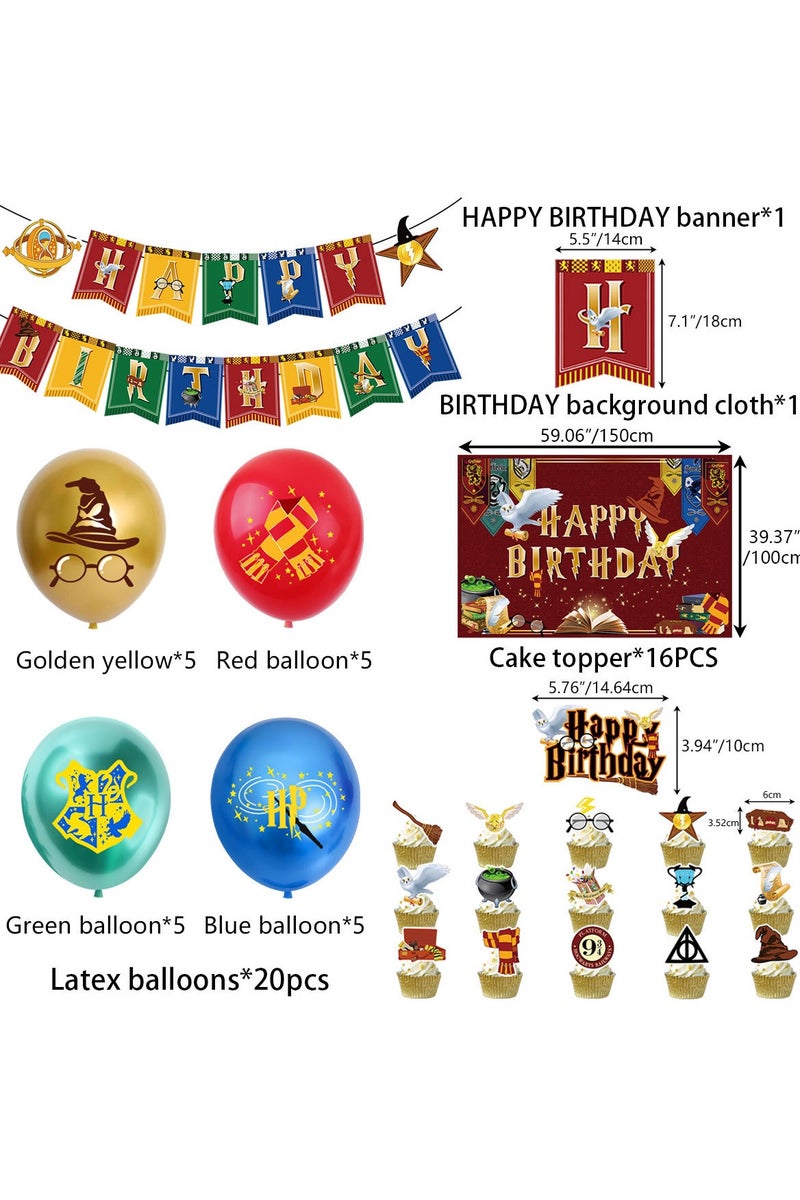 bbet Harry Potter themed Happy Birthday decorations, Latex balloon, Cake topper, Themed Banner for Children's Birthday Supplies - Image 3