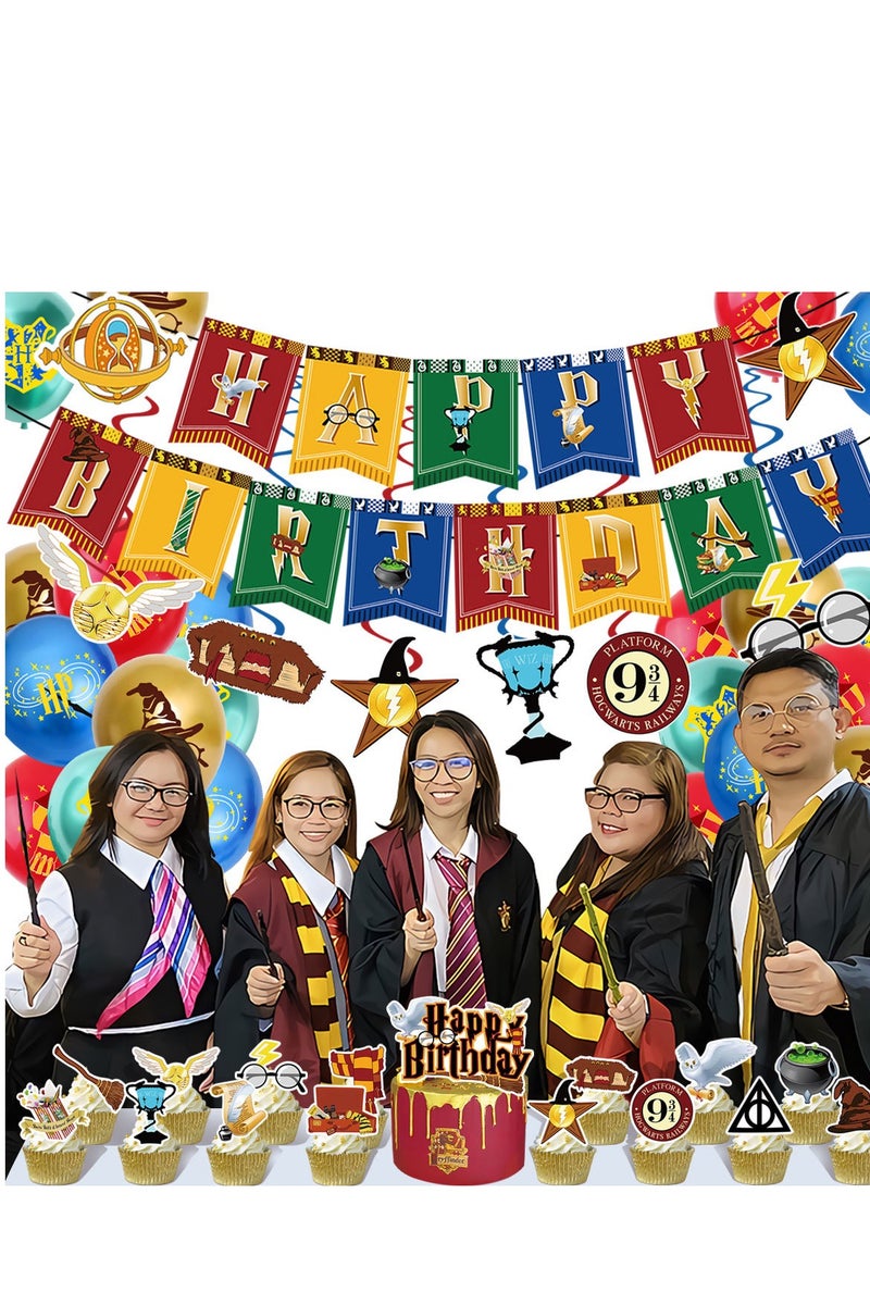 bbet Harry Potter themed Happy Birthday decorations, Latex balloon, Cake topper, Themed Banner for Children's Birthday Supplies - Image 1