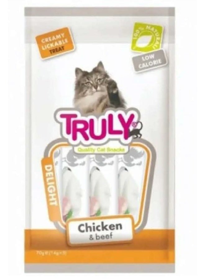 Truly Creamy Lickable Cat Treats – Chicken & Beef Flavor – Premium Cat Snack – Low Calorie Creamy Treats – 5 Sticks (70g) - Image 2