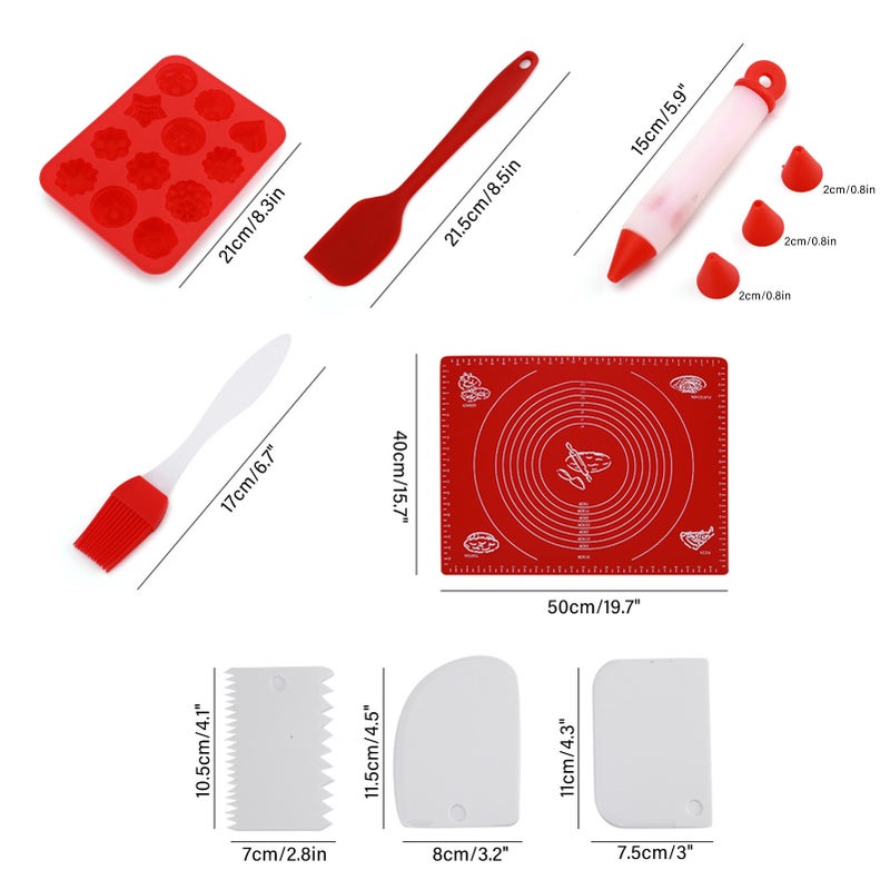 8PCs Bakeware Set Silicone Pastry Dough Rolling Mat Pen-Syringe Spatula Cake Scraper Brush 12-Cup Muffin Pan Varied Shapes Non-stick Dishwasher-Safe Kitchen Baking Utensils Beginner Friendly - Image 3