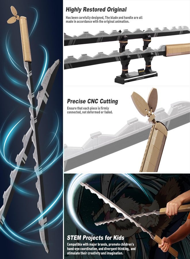 Jorumo Demon Slayer Swords Building Set, 40In Hashibira Inosuke Dual-Sword Block With Stand, Anime Sword Toy Katana Kids Toys For Boys Age 8-12, 838 Pcs - Image 3
