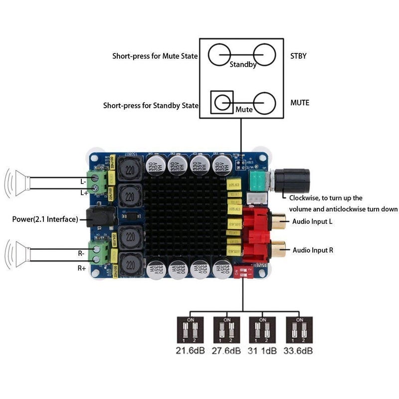 Robodo لوحة مضخم الصوت الرقمي TDA7498 عالية القدرة 2 * 100 واط DC 14-34 فولت مضخم صوت ستيريو - Image 3