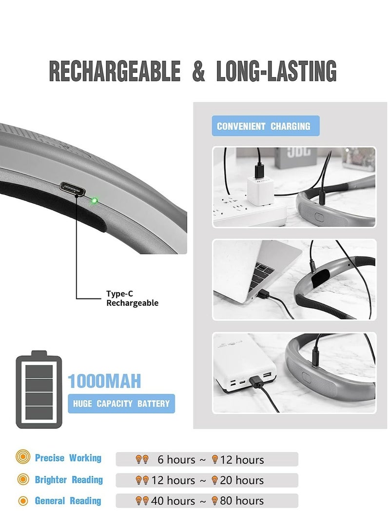 Arabest مصباح قراءة عنق ED، مصباح كتاب للقراءة في السرير، 3 ألوان، 6 مستويات سطوع، أذرع قابلة للانحناء، قابلة لإعادة الشحن، تدوم طويلاً، مثالي للقراءة، والحياكة، والتخييم، والإصلاح - Image 5