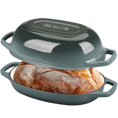 EDGING CASTING Enameled Cast Iron Oval Dutch Oven Pot with Lid, Dutch Oven for Sourdough Bread Baking, Bread Oven, Bread Dutch Oven, Oval Bread Pan, 5qt, Slateblue - Image 3