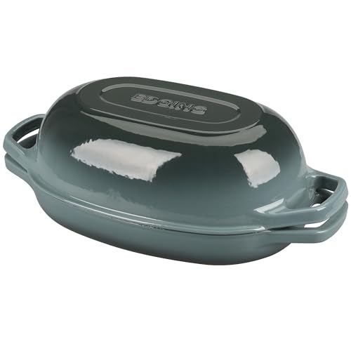 EDGING CASTING Enameled Cast Iron Oval Dutch Oven Pot with Lid, Dutch Oven for Sourdough Bread Baking, Bread Oven, Bread Dutch Oven, Oval Bread Pan, 5qt, Slateblue - Image 1
