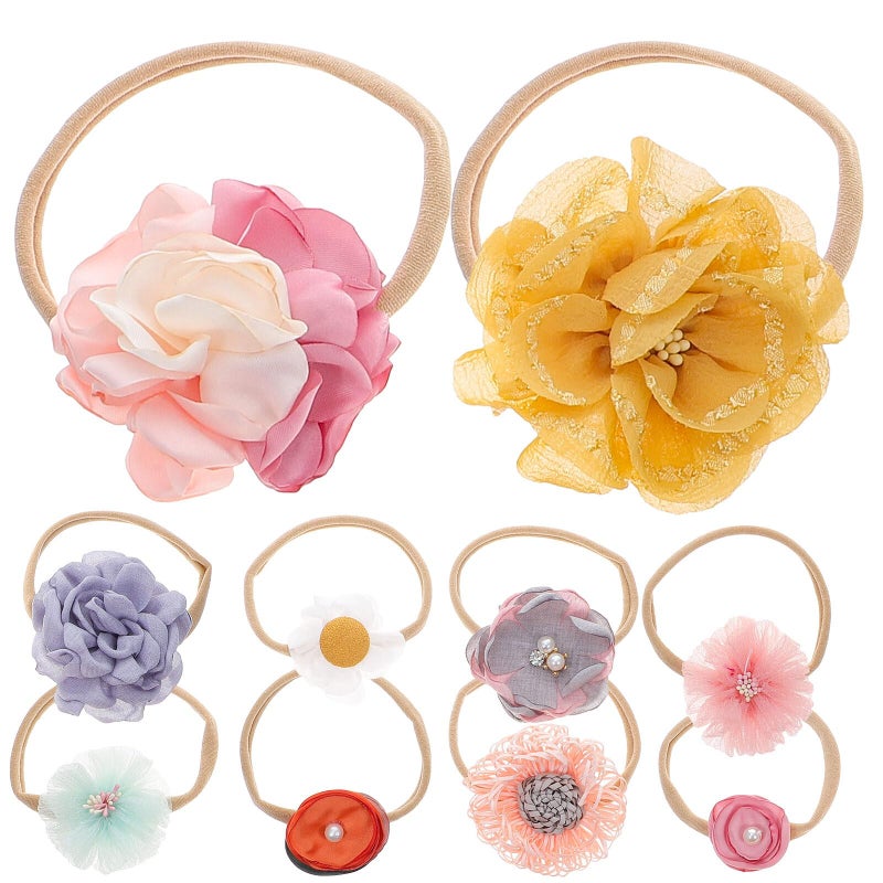 10Pcs Floral Headband Set For Newborn Baby Photo Shoot Props Soft Headwear - Image 2