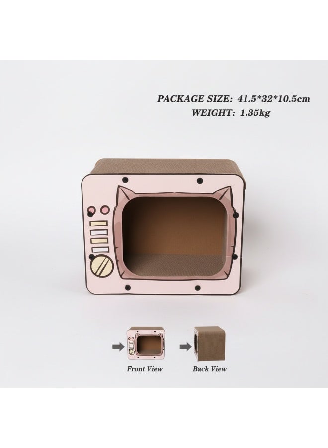 EPET Cat Scratcher Cardboard House & Lounge- Retro TV Durable Corrugated Scratching Pad (Pink) - Image 2