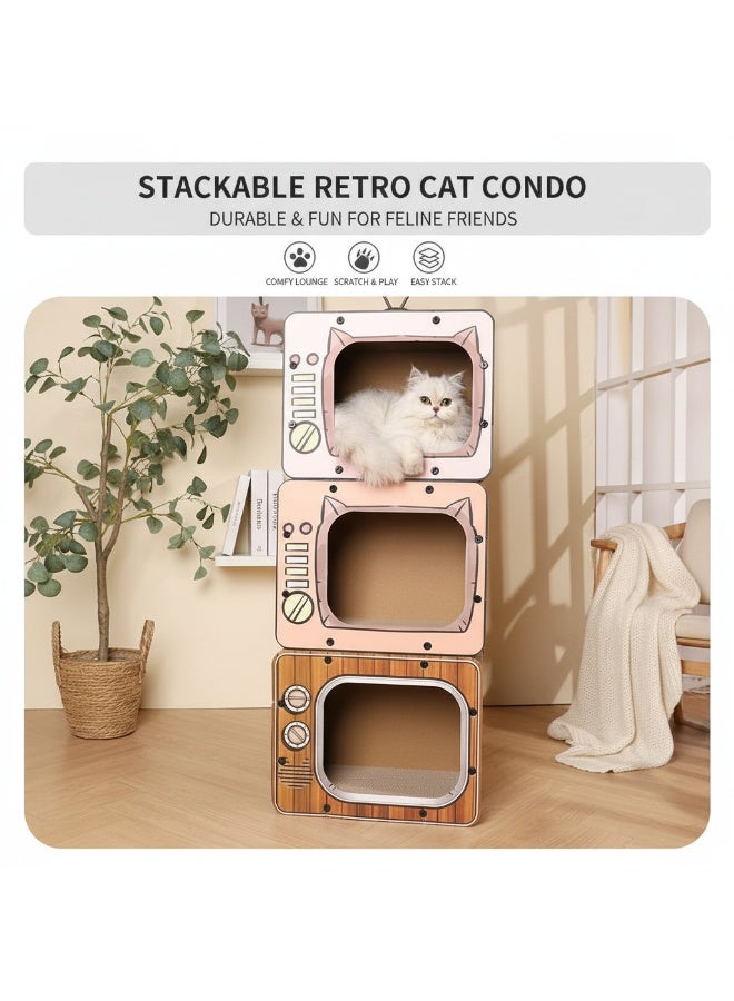 EPET Cat Scratcher Cardboard House & Lounge- Retro TV Durable Corrugated Scratching Pad (Pink) - Image 5