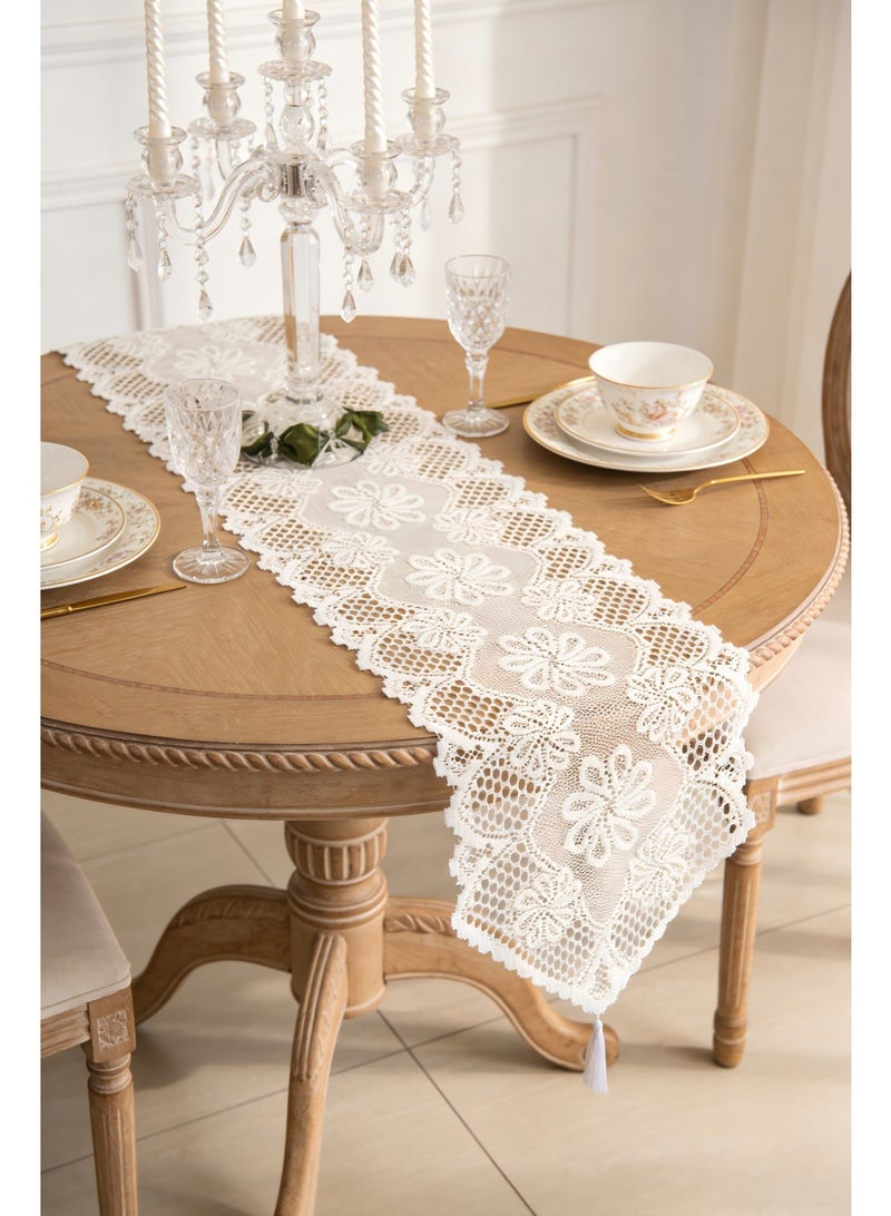 Hollow Lace Table Runner, 182x33cm White Table Runner With Tassels, Vintage Cotton Crochet Table Runner, Fresh TV Cabinet And Coffee Table Cover, Pointed Single Tassel Style - Image 5