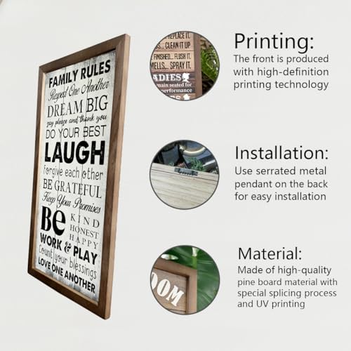 Gkwa Family Rules Home Signs, Rustic Wood Housewarming Gift - Image 3