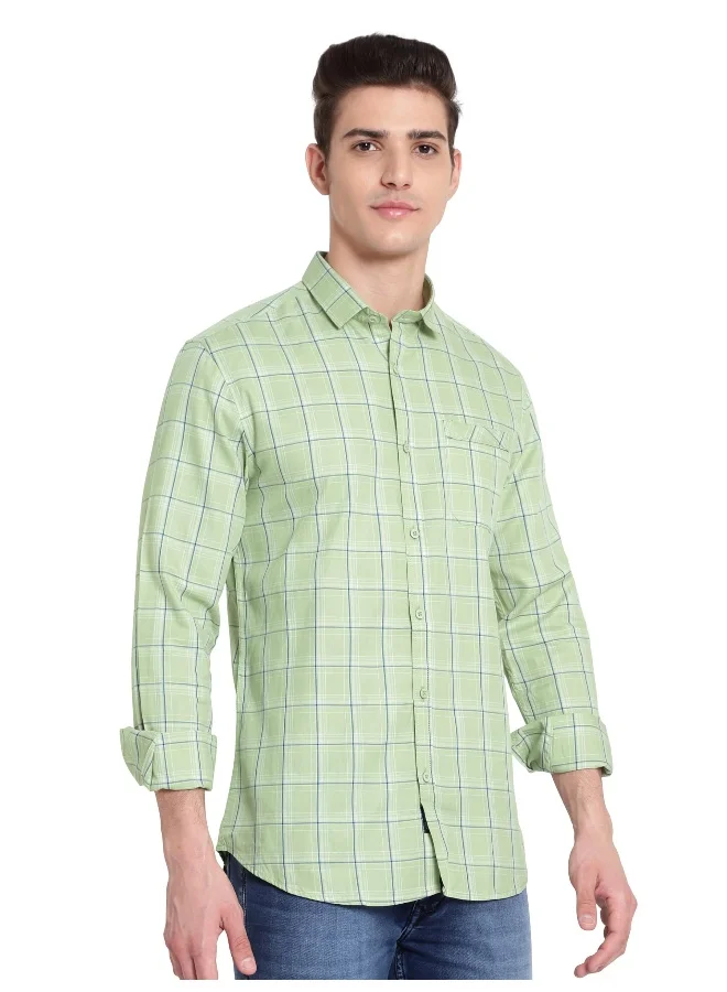 Beyoung Long Sleeve Tea Green Checked Shirts for Men