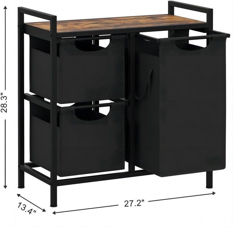 INDIDECOR INDIDECOR 2156 Laundry Hamper with shelf Laundry Basket 2 Section Laundry room organization Laundry Sorter with Pullout 125 Gal 47L and 2 small clothes bags Bedroom Bathroom  - Image 3