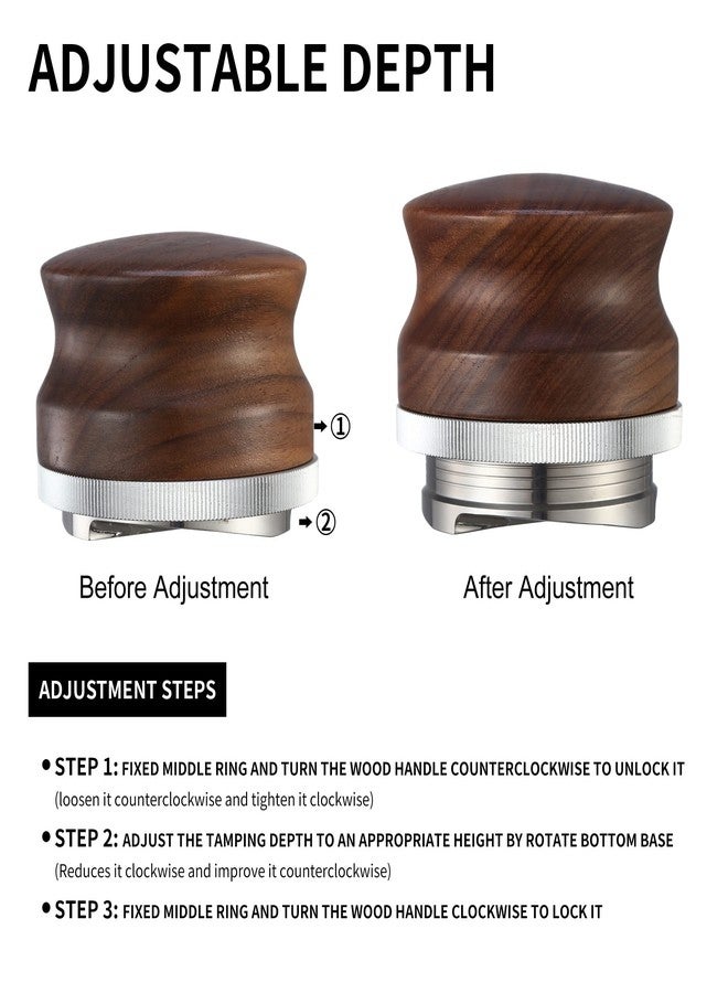 GURUDAR 58mm Coffee Distributor, Espresso Distribution Tool, Adjustable Depth Espresso Tamper Leveler with Walnut Wood Handle Fits for 58mm Breville Gaggia E61 Portafilter - Image 4