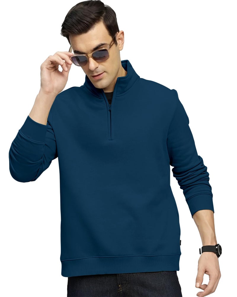 AUSK Mens Sweatshirt with Neck Zipper || Full Sleeve Polo Collar Jacket for Winter wear Fleece Fabric Sweatshirt for Man - Image 1