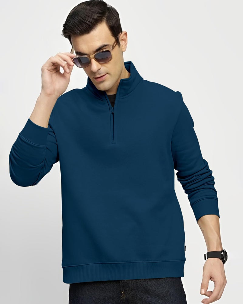 AUSK Mens Sweatshirt with Neck Zipper || Full Sleeve Polo Collar Jacket for Winter wear Fleece Fabric Sweatshirt for Man - Image 2