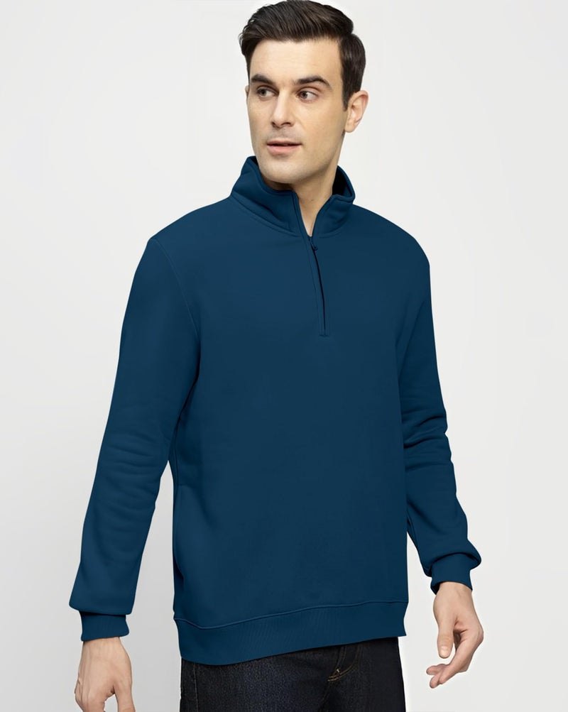 AUSK Mens Sweatshirt with Neck Zipper || Full Sleeve Polo Collar Jacket for Winter wear Fleece Fabric Sweatshirt for Man - Image 4