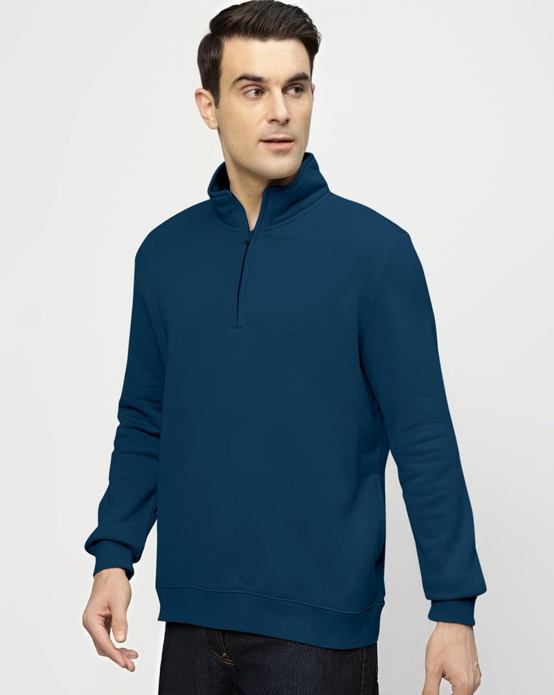 AUSK Mens Sweatshirt with Neck Zipper || Full Sleeve Polo Collar Jacket for Winter wear Fleece Fabric Sweatshirt for Man - Image 5