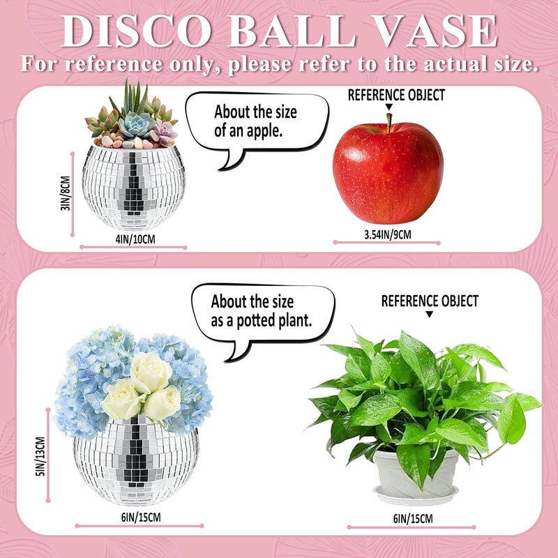 MXOYOXM 8 PCS Silver Disco Ball Vase,Glass Disco Ball Planter Candle Holder Vase Bulk Mirror Disco Ball Flower Vase for Wedding Centerpieces,Birthday,Office,Bedroom - Image 3