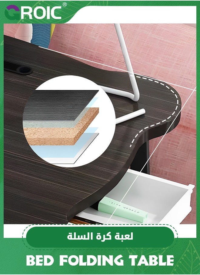 GROIC - طاولات سرير قابلة للطي، حامل كمبيوتر محمول محمول طاولة سرير مع أدراج، صينية وحامل أكواب، مكتب كمبيوتر محمول مكتب في الحضن، قاعدة قابلة للطي لحامل القراءة دفتر للعمل على السرير/الأريكة - أبيض - Image 1