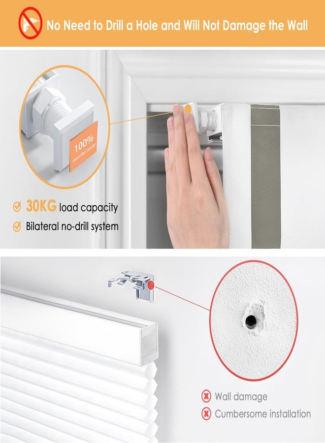 LazBlinds ستائر رومانية لاسلكية من لاز بلايندز، لا تحتاج إلى أدوات أو مثقاب، للنوافذ، ستائر معتمة عازلة للحرارة تحجب الأشعة فوق البنفسجية، ستائر قماشية لتعتيم الغرفة للنوافذ الداخلية، عرض 20 بوصة × ارتفاع 64 بوصة، أبيض رمادي - Image 2