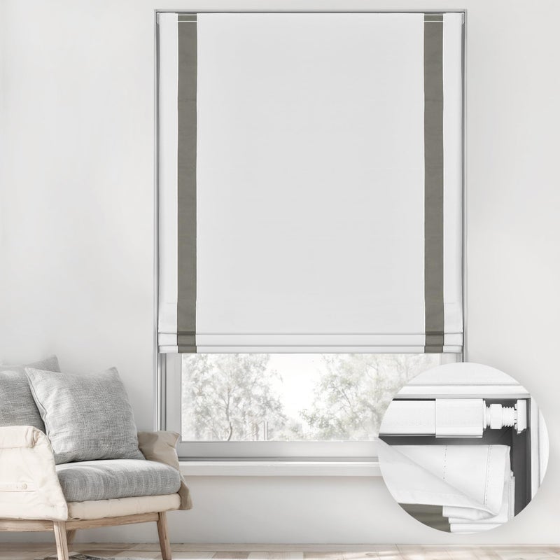 LazBlinds ستائر رومانية لاسلكية من لاز بلايندز، لا تحتاج إلى أدوات أو مثقاب، للنوافذ، ستائر معتمة عازلة للحرارة تحجب الأشعة فوق البنفسجية، ستائر قماشية لتعتيم الغرفة للنوافذ الداخلية، عرض 20 بوصة × ارتفاع 64 بوصة، أبيض رمادي - Image 1