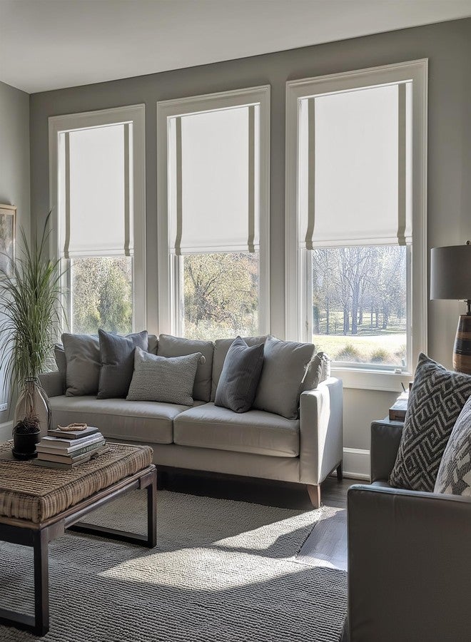 LazBlinds ستائر رومانية لاسلكية من لاز بلايندز، لا تحتاج إلى أدوات أو مثقاب، للنوافذ، ستائر معتمة عازلة للحرارة تحجب الأشعة فوق البنفسجية، ستائر قماشية لتعتيم الغرفة للنوافذ الداخلية، عرض 20 بوصة × ارتفاع 64 بوصة، أبيض رمادي - Image 5