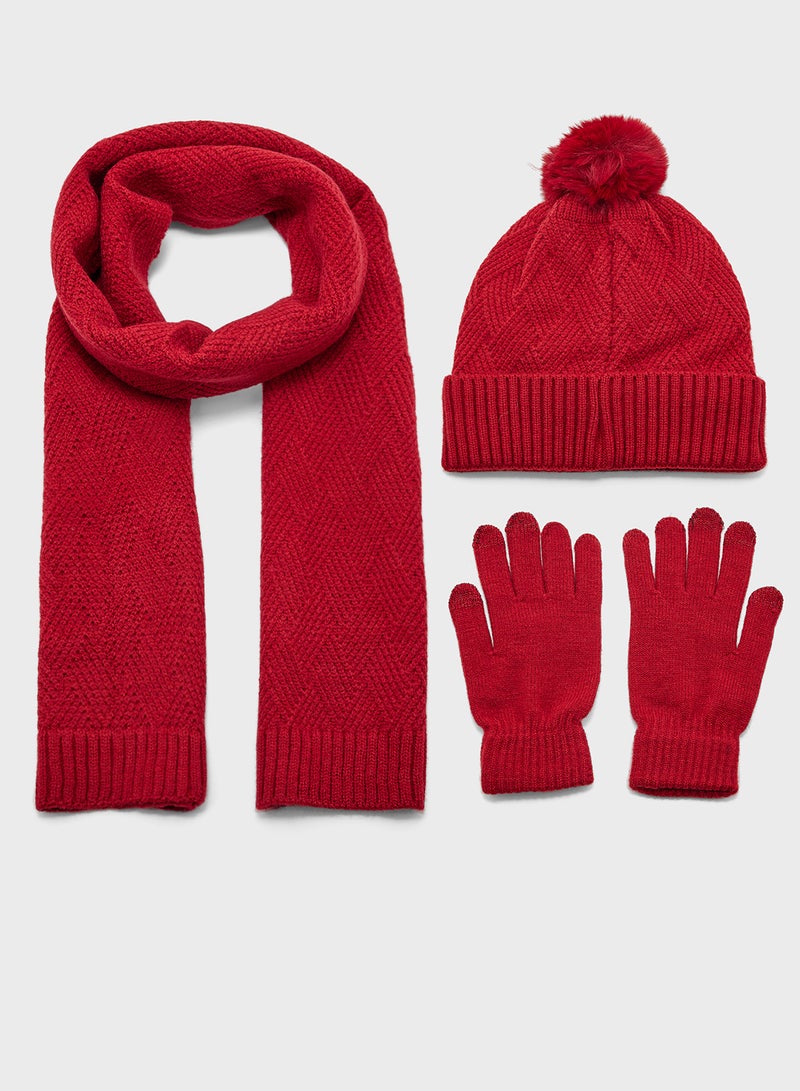 ELLA 3 Pack Winter Pompom Beanie ,Scarve & Glove Set - Image 1