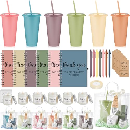 Nuogo 6 Sets New Parent Shower Prizes for Player Winners Adults Include Plastic Tumbler Notebook Scented Candles Ballpoint Pen Gift Bag Party Player Winner Gifts Morandi ColorClassic Style - Image 1