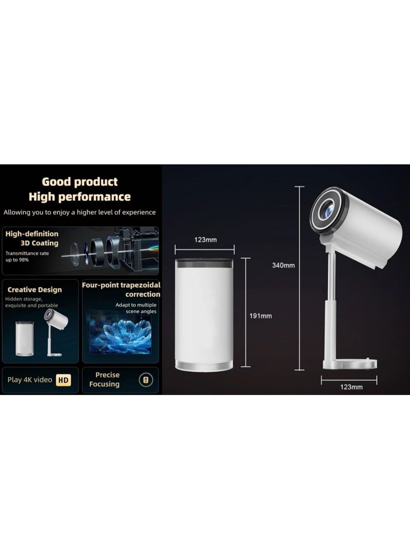 بروجكتور TS-7 الذكي بنظام Android 13، دقة HD 720P أصلية، يدعم تشغيل محتوى 4K، Wi-Fi 6 وBluetooth 5.0 – أبيض - Image 4