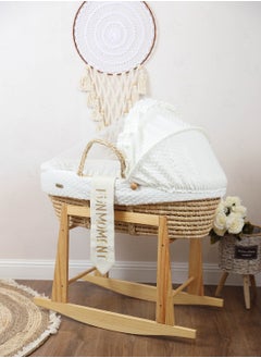 FUN MOMENT Moses Basket Off White Color with Wooden Rocking Stand  - Image 2