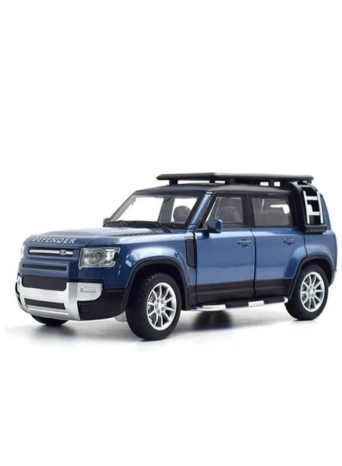 Black Knight Rover Defender SUV model at a 1/24 scale made from a die-cast metal mixture for decorating the car or as a gift (blue and black)  - Image 1