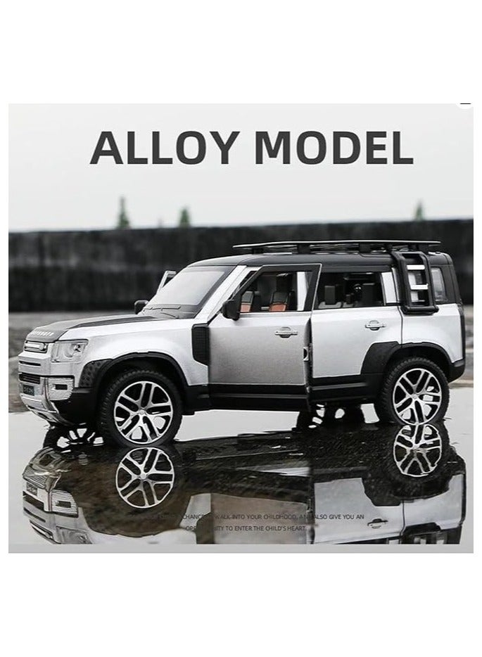 Black Knight Rover Defender SUV model at a 1/24 scale made from a die-cast metal mixture for decorating the car or as a gift (blue and black)  - Image 4