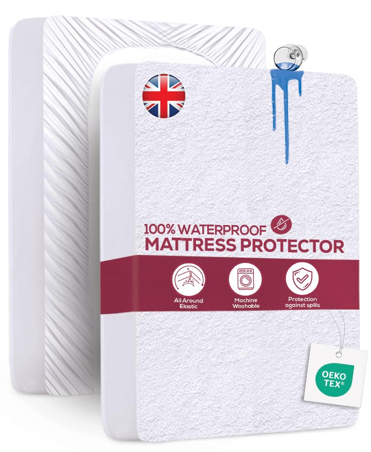 Utopia Bedding Waterproof Mattress Protector King 150 x 200 cm Fits Up to 40 cm Deep Mattresses Premium Terry King Size Mattress Protector All Around Elastic King Mattress Cover