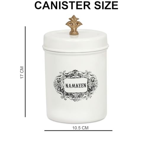 Elan Stainless Steel Namkeen Biskoot Canisters for Kitchen Racks, Perfect for Storing Chai, Coffee, Biscuits, Snacks, Multipurpose Container, Food Storage Jars Combo (Set of 2, Off White, 800ml Each) - Image 2