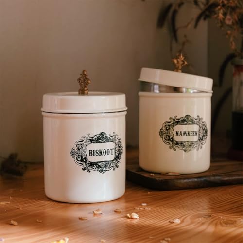 Elan Stainless Steel Namkeen Biskoot Canisters for Kitchen Racks, Perfect for Storing Chai, Coffee, Biscuits, Snacks, Multipurpose Container, Food Storage Jars Combo (Set of 2, Off White, 800ml Each) - Image 1