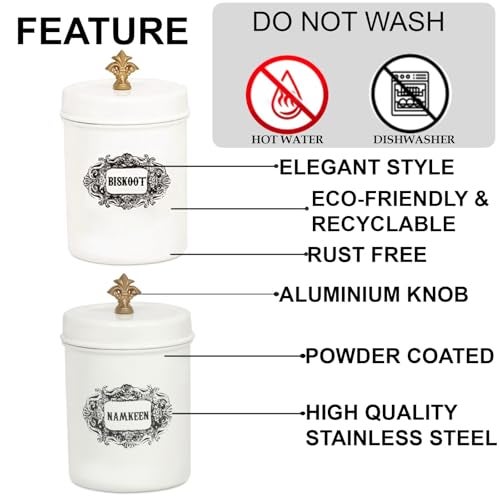 Elan Stainless Steel Namkeen Biskoot Canisters for Kitchen Racks, Perfect for Storing Chai, Coffee, Biscuits, Snacks, Multipurpose Container, Food Storage Jars Combo (Set of 2, Off White, 800ml Each) - Image 4