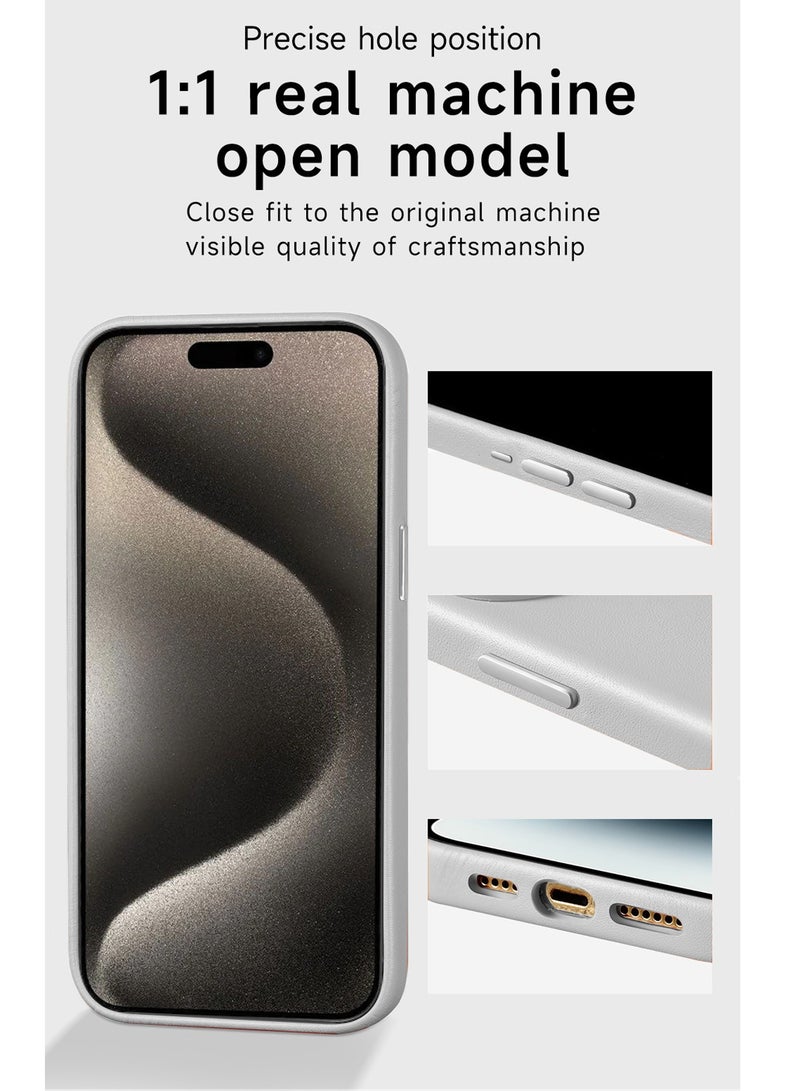 Wtech Leather Magnetic Wireless Charging Case Original MagSafe Shockproof Case Cover For Apple iPhone 15 Pro 2023 Luxury White - Image 5