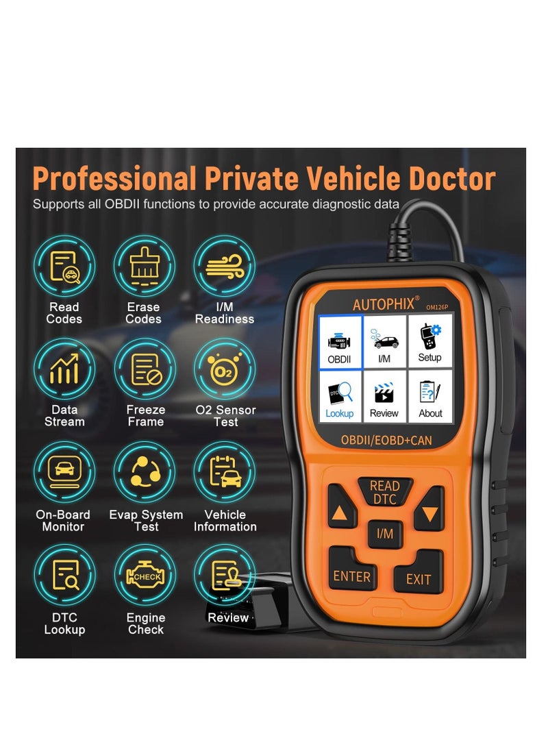 AutoPhix ماسح ضوئي AUTOPHIX OBD2 محسن OM126P لقراءة أكواد المركبات، ضوء فحص المحرك التشخيصي التلقائي لجميع سيارات OBDII بعد عام 1996 [إصدار محدث]  - Image 4