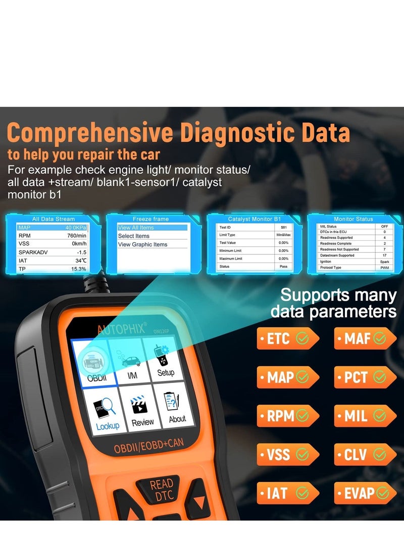 AutoPhix ماسح ضوئي AUTOPHIX OBD2 محسن OM126P لقراءة أكواد المركبات، ضوء فحص المحرك التشخيصي التلقائي لجميع سيارات OBDII بعد عام 1996 [إصدار محدث]  - Image 5