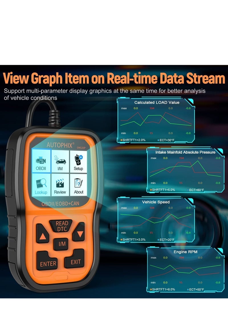 AutoPhix - ماسح ضوئي AUTOPHIX OBD2 محسن OM126P لقراءة أكواد المركبات، ضوء فحص المحرك التشخيصي التلقائي لجميع سيارات OBDII بعد عام 1996 [إصدار محدث] - Image 1