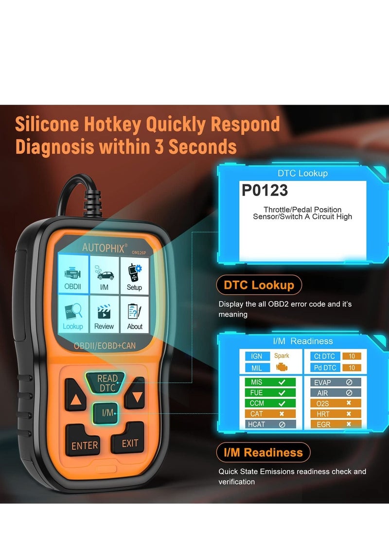 AutoPhix ماسح ضوئي AUTOPHIX OBD2 محسن OM126P لقراءة أكواد المركبات، ضوء فحص المحرك التشخيصي التلقائي لجميع سيارات OBDII بعد عام 1996 [إصدار محدث]  - Image 3