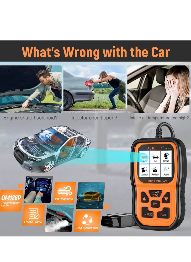 AutoPhix - ماسح ضوئي AUTOPHIX OBD2 محسن OM126P لقراءة أكواد المركبات، ضوء فحص المحرك التشخيصي التلقائي لجميع سيارات OBDII بعد عام 1996 [إصدار محدث] - Image 1