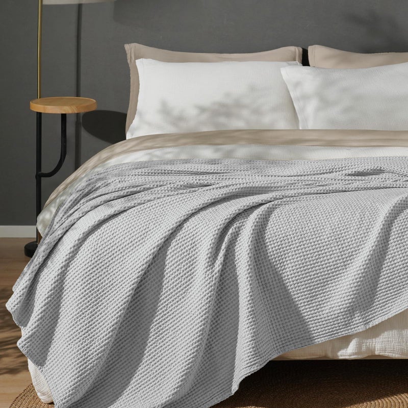 PHF PreWashed 100 Cotton Waffle Weave Blanket Twin Size for BedSnag Proof Throw Blanket for Couch Spring Summer Lightweight BreathableMachine Washable Home Decor Gift Light Grey - Image 2