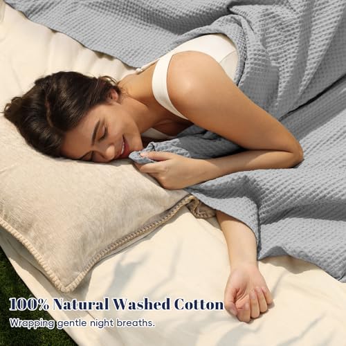 PHF PreWashed 100 Cotton Waffle Weave Blanket Twin Size for BedSnag Proof Throw Blanket for Couch Spring Summer Lightweight BreathableMachine Washable Home Decor Gift Light Grey - Image 3